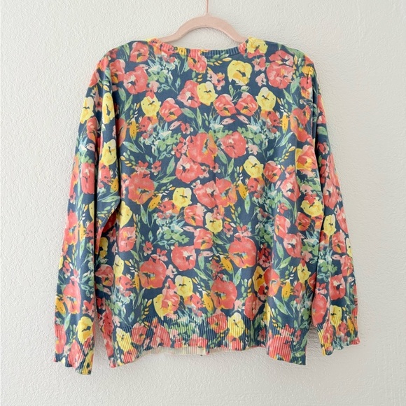 L.L. Bean Womens Cardigan Sweater XL Floral Cotton Blend Long Sleeve Stretch - Picture 3 of 9